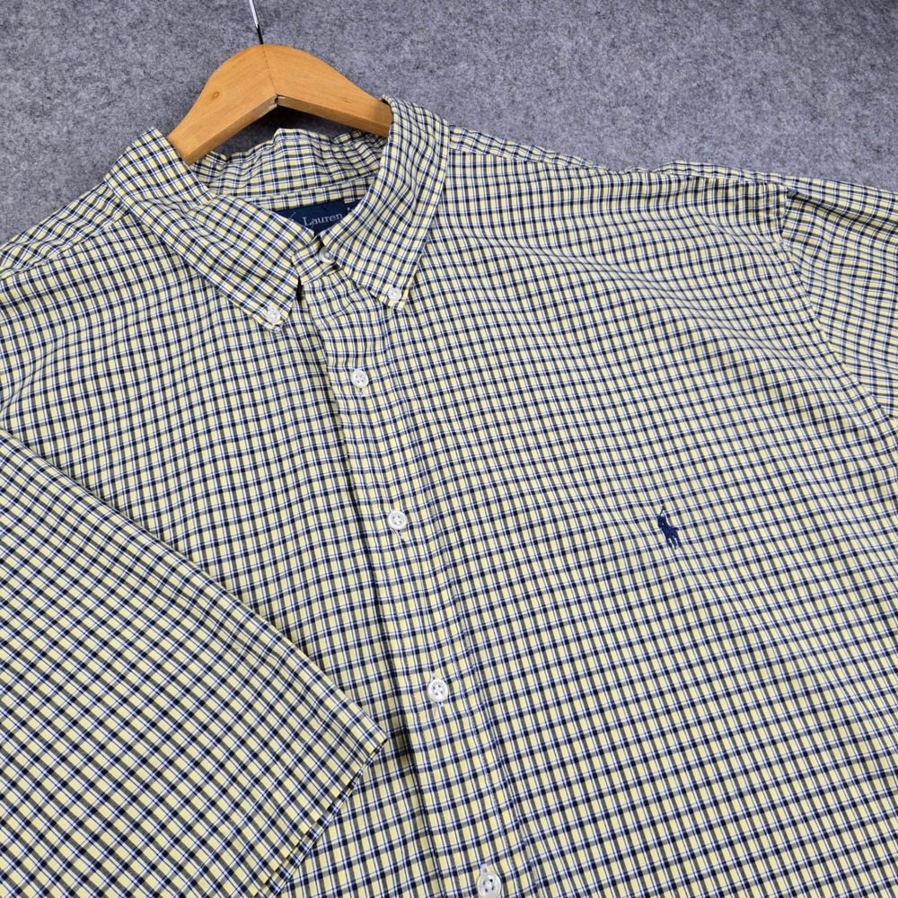 Ralph Lauren Shirt Mens 4XLT Yellow Plaid Short Sleeve Button Down Pony Logo
